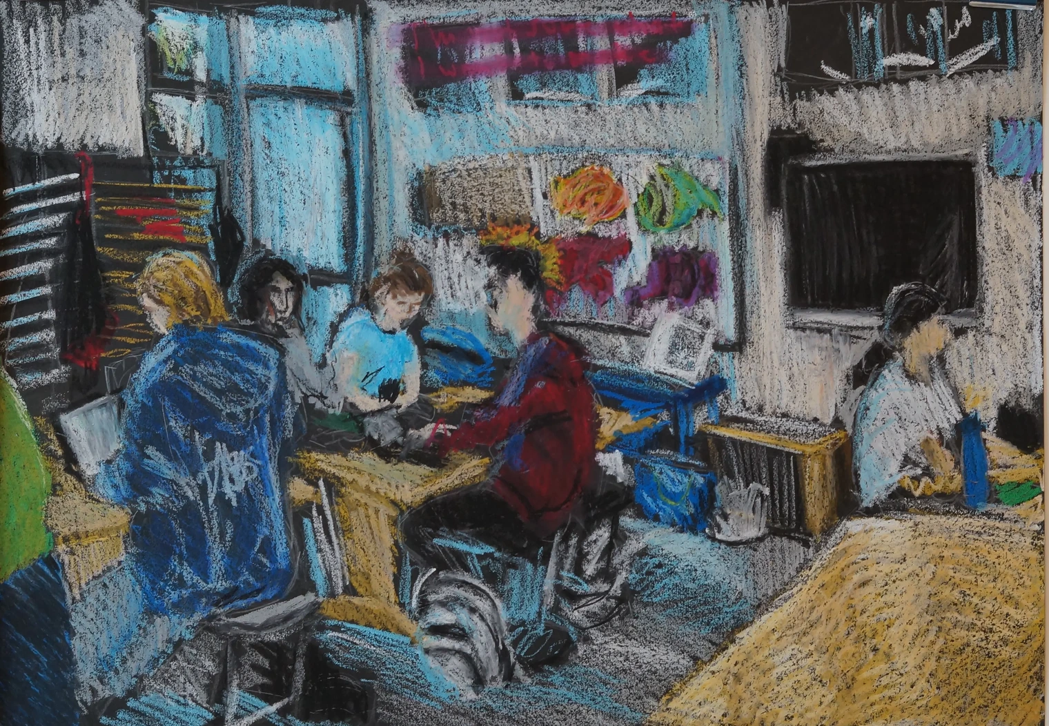 A genre drawing of the art classroom.